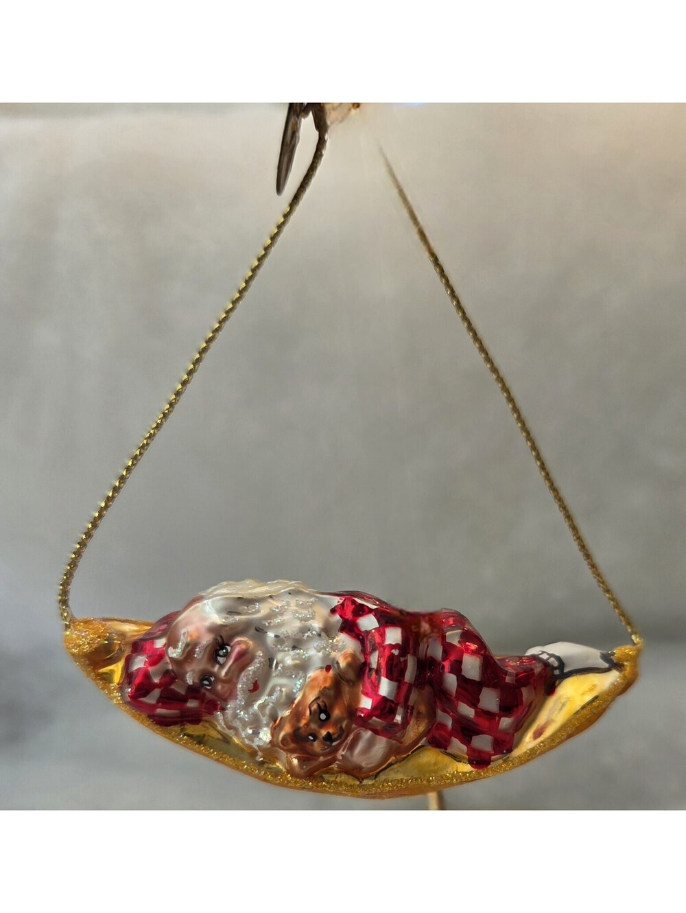 Christopher Radko Sleepy Time Santa in Hammock Glass Handpainted Ornament 3" L.